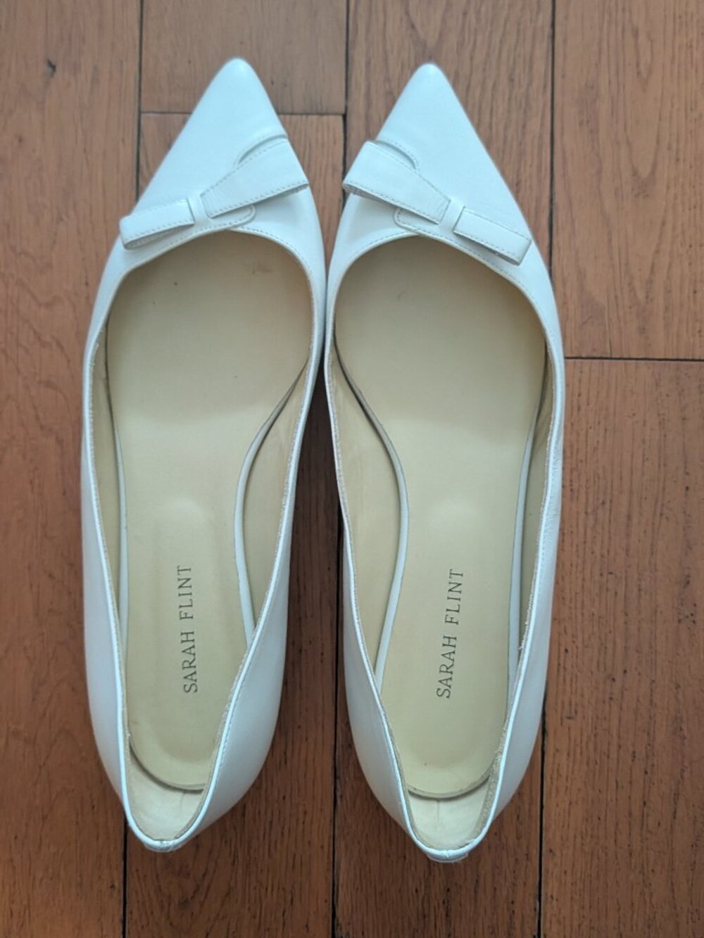 Sarah Flint Women's White Leather Pointed Toe Bow Slip-On Ballet Flats 9 39.5